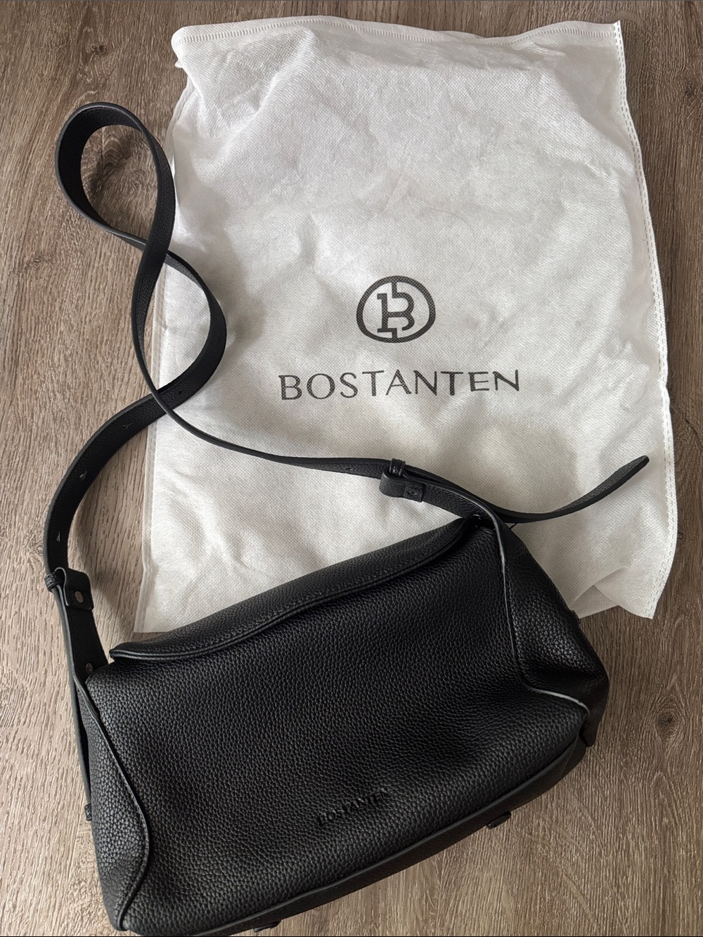 Bostanten Black Pebbled Leather Crossbody Bag